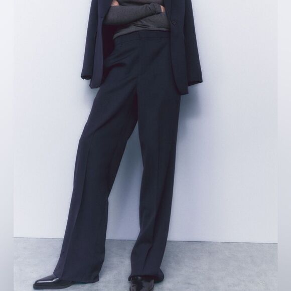 Zara Wool Blend Pants Navy Blue - Picture 8 of 8
